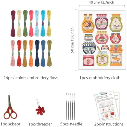 FREEBLOSS 11CT Stamped Cross Stitch Kits Jam Pot Cross Stitch Ornament Kits with Instructions Embroidery Needlepoint Kit for Wall Hanging Home Decor 15.7x19.7inch - Image 2