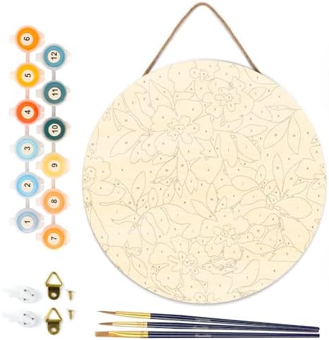 Figured'Art Paint by Numbers Kit for Adults on Wood Slice, 11.8in Diameter - Floral Pattern - Craft Art Painting DIY Canvas - Image 6