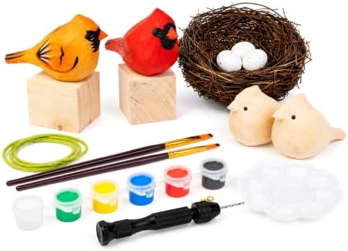 Kitsville Hand-Carved Cardinal Bird DIY Painting Kit with Nest & Eggs – Wooden Craft Set for Home Decor, Tree Ornaments & Creative Gifts by Kitsville