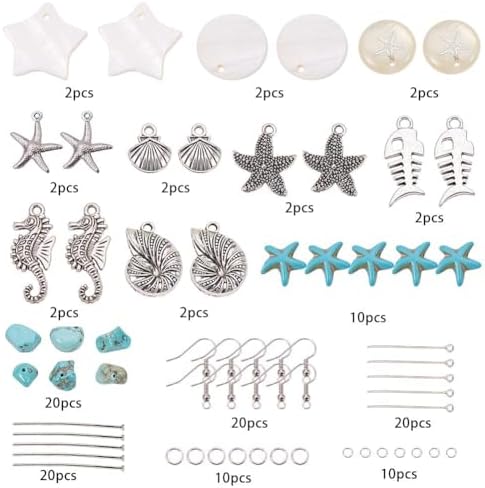 SUNNYCLUE 1 Box DIY 10 Pair Starfish Seahorse Shell Turquoise Earring Making Kit Jewelry Making Supplies Beading Starter Kits for Beginner Adults, Fish Hook, Ocean Beach Theme, Instruction - Image 3