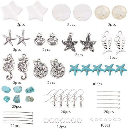 SUNNYCLUE 1 Box DIY 10 Pair Starfish Seahorse Shell Turquoise Earring Making Kit Jewelry Making Supplies Beading Starter Kits for Beginner Adults, Fish Hook, Ocean Beach Theme, Instruction - Image 3