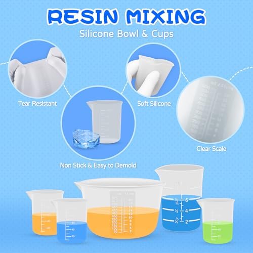 Silicone Resin Mixing Measuring Cups for Resin Supplies, 600ml/20oz Bowl, 250 & 100ml Thickened Reusable Silicone Cups for Epoxy Mixing, with Stir Sticks and Pipettes, Jewelry Making - Image 3