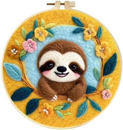 yesJRL Cute Sloth Needle Felting Kit for Beginners, DIY Wool Painting Craft Set with Embroidery Hoop, Easy Animal Wool Art Kit for Adults, Handmade Wall Décor Gift (Sloth, Yellow) by yesJRL