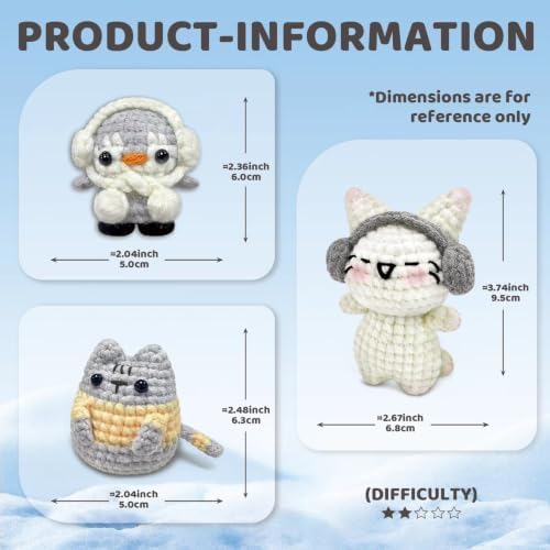 YAMAXIN Animal Crochet Kit for Beginners-3 Pack Rabbit Cat Penguin Easy Learn to Starter Amigurumi Knitting Kit and Yarn Craft Kits for Adults DIY with Step-by-Step Video Tutorials - Image 3