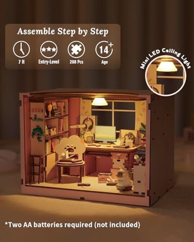 DIY Miniature House Kit-Study Room, 3D Wooden Puzzles with LED Light - Image 4