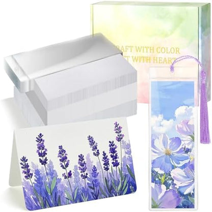 152 PCS Blank Watercolor Cards & Bookmarks Kit, 140lb/300gsm Cotton Paper, 30 Sets 4"x6" Cards with Envelopes, 30 Bookmark Sets with Sleeves, Tassels & Stickers for DIY Greeting Card & Craft Projects by Unknown