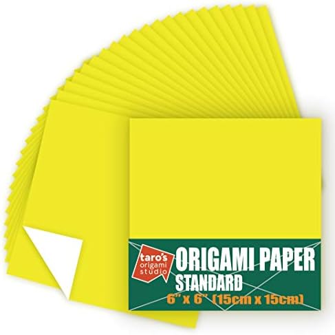 [Taro's Origami Studio] Standard 6 Inch One Sided Single Color (Yellow) 50 Sheets (All Same Color) Square Easy Fold Premium Japanese Paper for Beginner (Made in Japan) by TAROSORIGAMISTUDIO