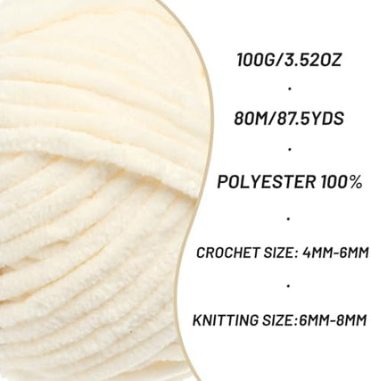 Chenille Yarn for Crocheting Size 5 Bulky Yarn 2 Pack Milky White - Image 2