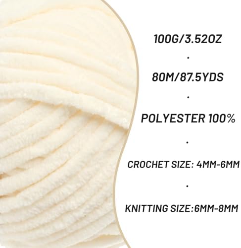 Chenille Yarn for Crocheting Size 5 Bulky Yarn 4 Milky White - Image 2