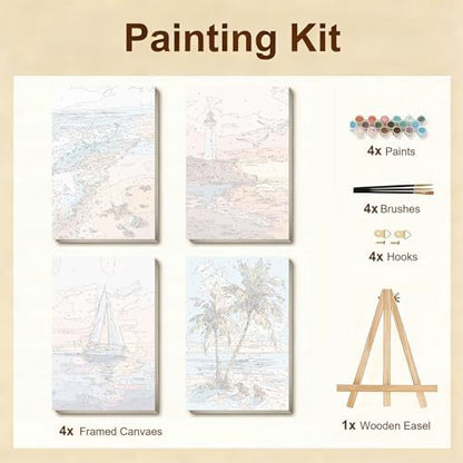 Gemozaic 4 Pack Beach Framed Paint by Numbers Kit for Adults, 8 x 12 Inch - Image 6