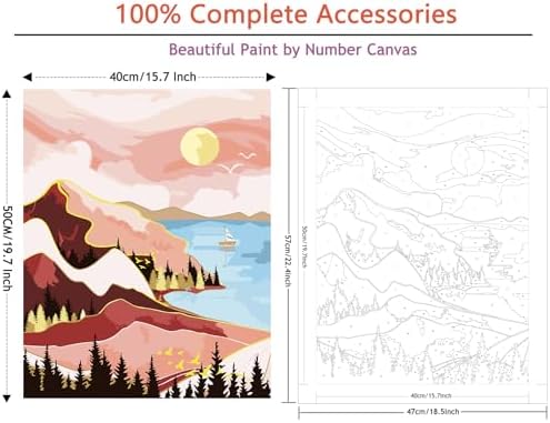 Yunnuo Paint by Numbers Kit for Adults Beginner, Abstract Landscape Adults' Paint-by-Number Kits, DIY Lake Scenery Oil Painting Acrylic Paints for Home Wall Art Decor(Mountain &Tree, 16 x 20 in) - Image 2