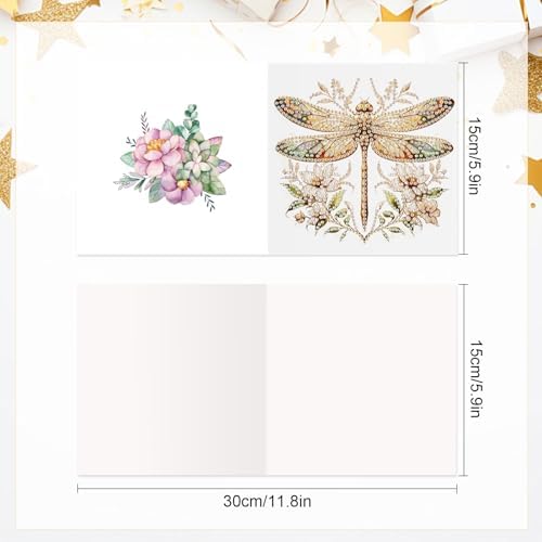 Tontut 6pcs 5D DIY Diamond Painting Kit Greeting Card,Diamond Handmade Greeting Card with Envelope, Holiday Gift Congratulations Colourful Dragonfly - Image 2
