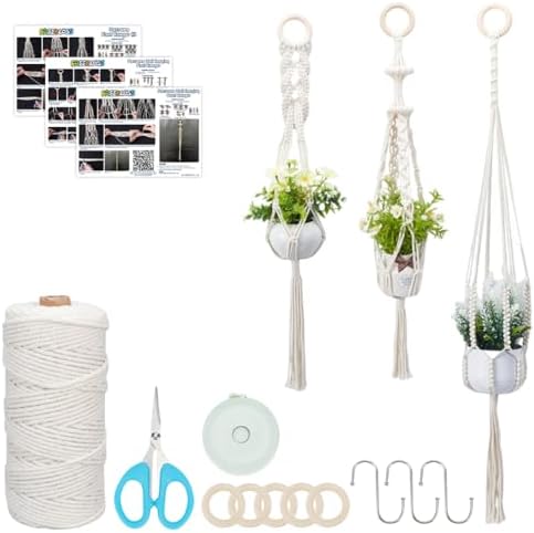 FREEBLOSS 3 Sets Macrame Plant Hanger Kit Macrame Wall Hanging Kit Macrame Plant Hangers Indoor Hanging Planter Basket Macrame Kit for Beginners with Video Tutorial by FreeandCreativeCraftsArt