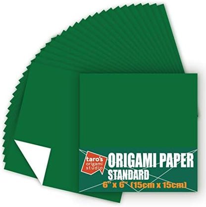 [Taro's Origami Studio] Standard 6 Inch One Sided Single Color (Dark Green) 50 Sheets (All Same Color) Square Easy Fold Premium Japanese Paper for Beginner (Made in Japan) by TAROSORIGAMISTUDIO