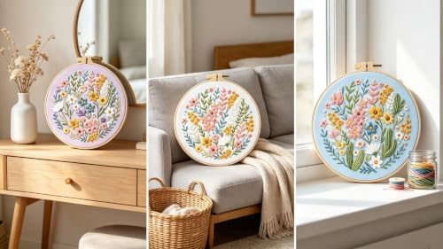 Konrisa Blossoms Embroidery Kit for Adults Beginners, Floral Stamped Embroidery Starter Kit DIY Sewing Practice, Needlepoint Cross Stitch Set of 3 - Image 4