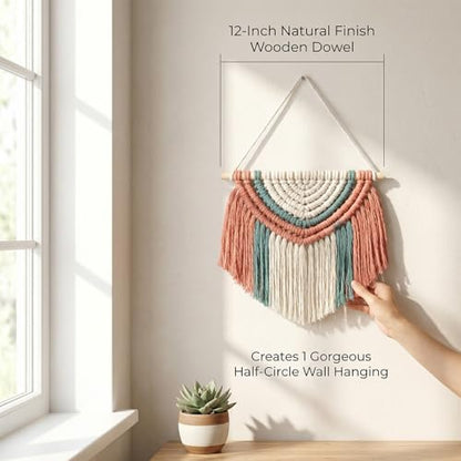 LEISURE ARTS Macrame Half Circle Wall Hanging Kit, Beginner Macrame Kit with Wooden Dowel Cord and Instructions, Diagonal Half Stitch Lark Head Knots, Natural Finish Fringe Tassel - Image 5