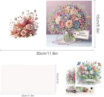 TDFERAN 6 Pack Diamond Painting All Occasion Card Assortment with Envelopes Diamond Art Kits Birthday Greeting Cards All Occasion Birthday Cards Sympathy Cards Thinking of You Cards Flowers - Image 2