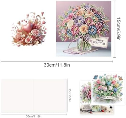 TDFERAN 6 Pack Diamond Painting All Occasion Card Assortment with Envelopes Diamond Art Kits Birthday Greeting Cards All Occasion Birthday Cards Sympathy Cards Thinking of You Cards Flowers - Image 2