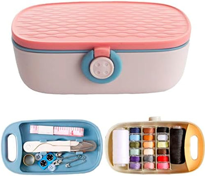 Missraza Sewing Kit, Portable Kit for Adults, Plastic Box Needle and Thread Accesories Supplies Pink 15.5x6cm(6.1x2.36in) by Missraza