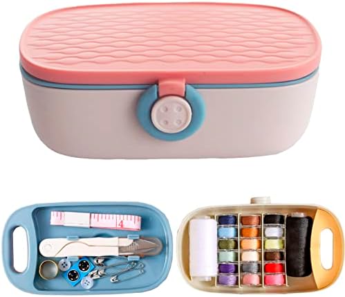 Missraza Sewing Kit, Portable Kit for Adults, Plastic Box Needle and Thread Accesories Supplies Pink 15.5x6cm(6.1x2.36in) by Missraza