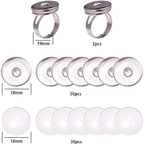 SUNNYCLUE 1 Box 62Pcs Button Finger Ring 2Pcs Adjustable Components with 30Pcs Snap Button Cabochon Settings 30Pcs Glass Cabochons Tray Settings for Jewelry Making Kit - Image 5