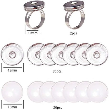 SUNNYCLUE 1 Box 62Pcs Button Finger Ring 2Pcs Adjustable Components with 30Pcs Snap Button Cabochon Settings 30Pcs Glass Cabochons Tray Settings for Jewelry Making Kit - Image 5