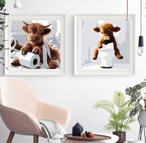 Canrichshop 4 Framed Highland Cow DIY Paint by Numbers Kit for Adults Beginner,Naughty Cow Easy Paint by Number on Canvas with Frame,Acrylic Painting Kit Adult for Decor 8x8inch - Image 5