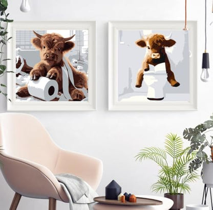Canrichshop 4 Framed Highland Cow DIY Paint by Numbers Kit for Adults Beginner,Naughty Cow Easy Paint by Number on Canvas with Frame,Acrylic Painting Kit Adult for Decor 8x8inch - Image 5