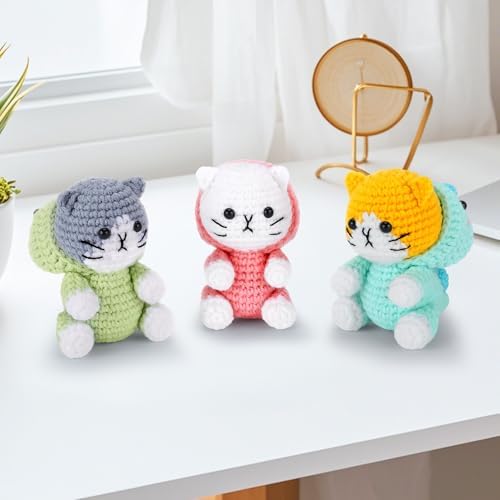 Fortuning's JDS Crochet Kit for Beginners, 3 PCS Dinosaur Cat Crochet Kits - Image 7