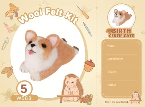Wizardi Beginner Needle Felting Kit for Adults - Corgi. Animal Felting Kit 7x4x4cm. Felting Tools. Wool Felting Supplies. Felt Crafts. Wool Felt. F07N8-W551-N5 by Wizardi