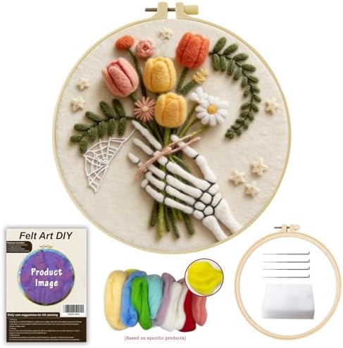 JOZYSH Needle Felting Starter Kit, Wool Felt, Animal Theme, with Needles, Foam Mat, Photo Frame, Felt Bag, for Home Decor, 4 Piece Set (Bouquets) - Image 2