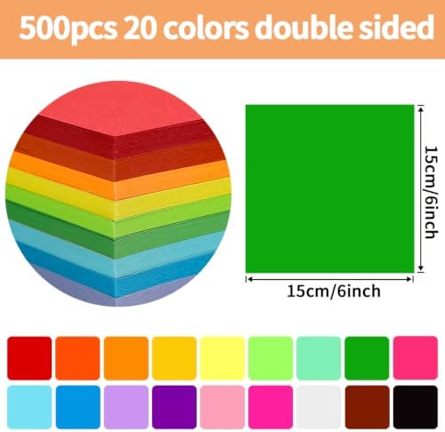 Praisebank Green Origami Paper, 500pcs 6x6 inch, Double Sided Color, Origami Kit with Guide instruction for Crafts - Image 2
