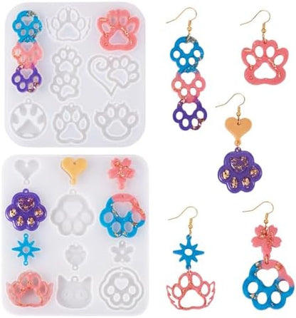 2Pcs Paw Print Silicone Molds Pet Dog Cat Paw Resin Molds Cute Animal Puppy Kitten Footprint Cabochons Silicone Mold for DIY Earrings Keychain Jewelry Making Supplies by Spritewelry