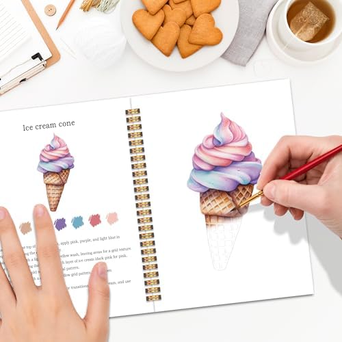 Easy Summer Holiday Watercolor Workbook, Water Coloring Book, 12 Patterns, 18 Colors Watercolors Paint Set, Watercolor Kit for Beginners, Relaxing DIY Art Gift for Adults Women Teen - Image 5