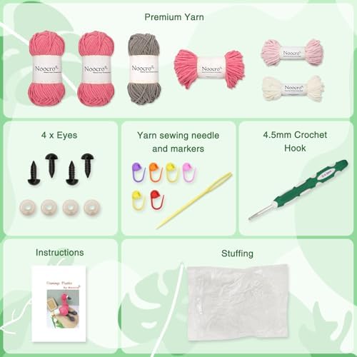 Noocro Flamingo Amigurumi Crochet Kit for Advanced Beginners & Intermediate, DIY Crochet Animal Plushie Kit with Soft Chenille Yarn, Hook, Stuffing & Instructions – Fun Craft Gift - Image 3