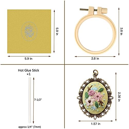 ZOCONE 4 Packs Embroidery Necklace Kits, Embroidery Pendant Kit Mini Cross Stitch Kit with 4 Hoops, Necklace, Pendant, Stamped Pattern Cloth, Instructions, etc., Embroidery Kits for Adults - Image 3