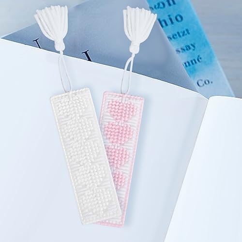 FREEBLOSS 12 Set Bookmark Kit 6 Colors Yarn Plastic Canvas Heart Pattern Bookmark Cross Stitch Kit with Instruction Plastic Canvas for Embroidery Crafting Adults - Image 4
