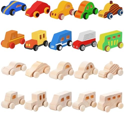 Beeveer 20 Pcs Unfinished Wooden Cars DIY Toys, Paintable Wood Toy Cars Crafts to Paint for Students Home Activities Family Time Handicraft Projects Party Favors by Beeveer