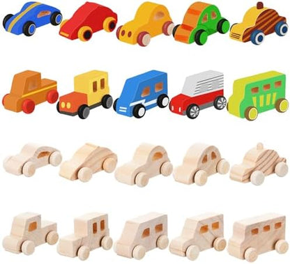 Beeveer 20 Pcs Unfinished Wooden Cars DIY Toys, Paintable Wood Toy Cars Crafts to Paint for Students Home Activities Family Time Handicraft Projects Party Favors by Beeveer