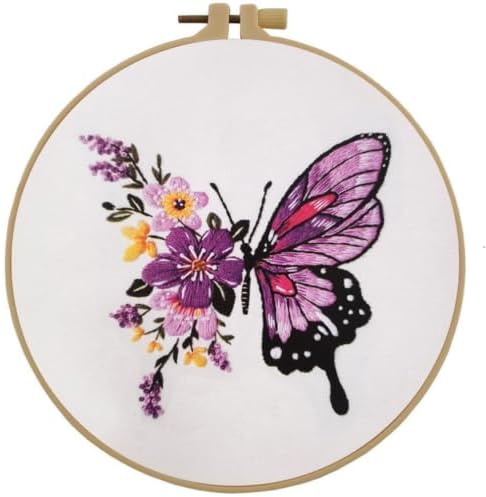 Embroidery Starter Kit for Adult Beginner with Butterfly Flower Pattern by Esffaci