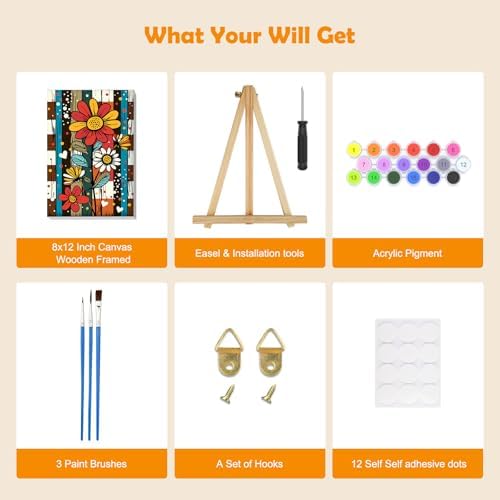 MOGTAA Paint by Numbers Kit for Adults with Frame, Flowers Paint by Number Canvas, Flowers Scenery Paint by Numbers with Easel, DIY Oil Painting Kit for Home Wall Decor 8 x 12 Inch - Image 5