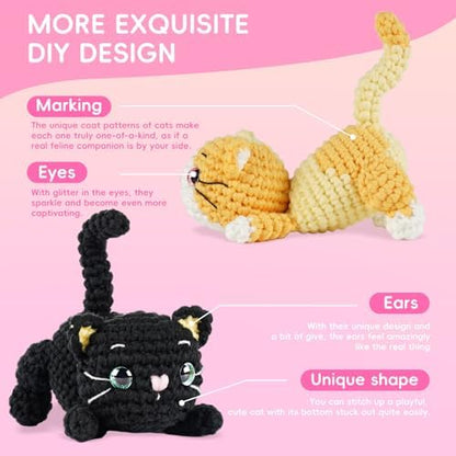Crochet Kit for Beginners, 3-Pack cat Animal Kits for Adults, Amigurumi Set - Image 7