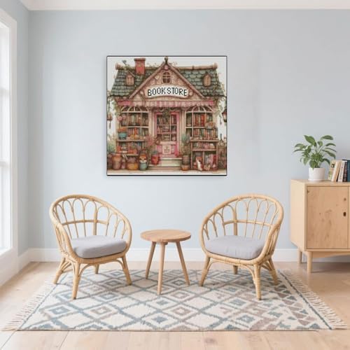 MYBISYMQQ Book Store Cross Stitch Kits for Adults,11CT Stamped Cross Stitch Kits for Beginner,DIY Needlepoint Embroidery Patterns Kits Embroidery Patterns for Home Wall Decor 13.7x13.7 inches - Image 4