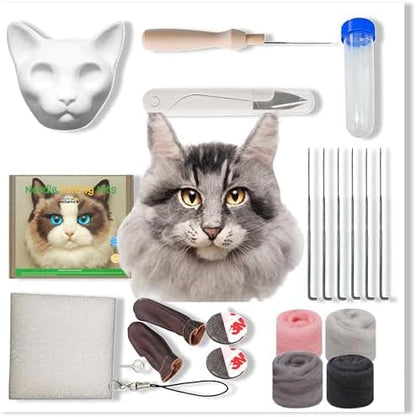 MeowPick Needle Felting Kit with Cat Head Mold, Animals Needle Felting Set, DIY Wool Felt Materials Set with Felting Tool and Instruction for Quick Needle Felting Craft (Maine Coon) by MEOWPICK