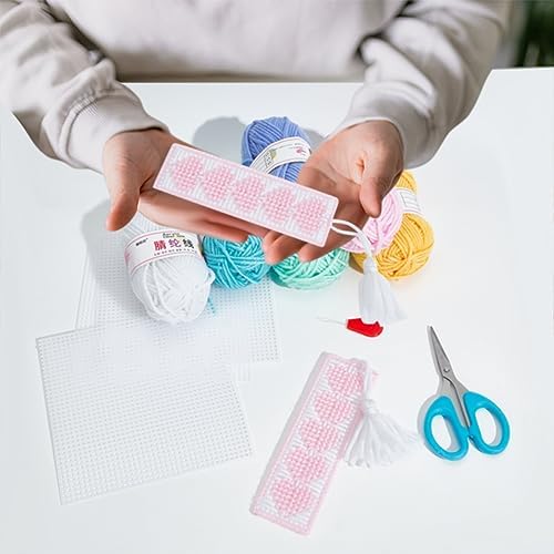 FREEBLOSS 12 Set Bookmark Kit 6 Colors Yarn Plastic Canvas Heart Pattern Bookmark Cross Stitch Kit with Instruction Plastic Canvas for Embroidery Crafting Adults - Image 5