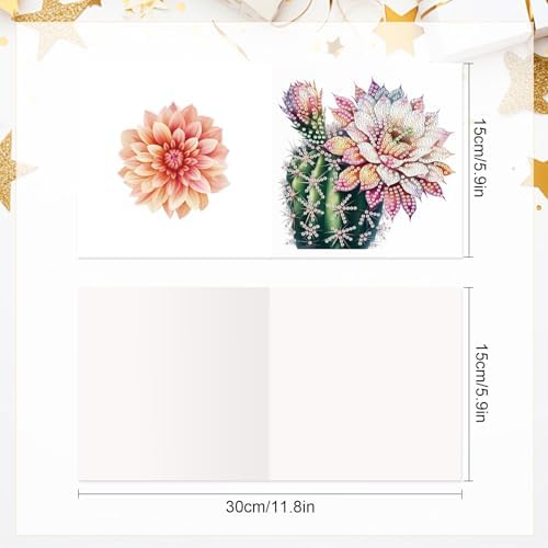 Tontut 6pcs Diamond Art Painting Kit Greeting Card, Cactus Flower 5D DIY Diamond Handmade Holiday Glitter Greeting Card with Envelope, Holiday Gift Congratulation - Image 2