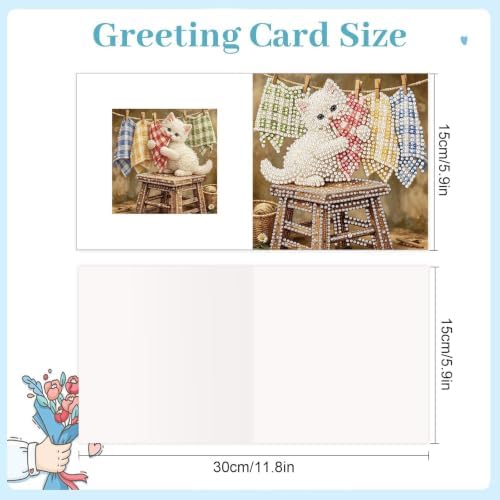 Artiphile DIY Pearl Art Painting Greeting Card Set Crafts Decor 6-Piece Foldable Cards Kit with Envelopes and Tools for Holiday Wishes Adult Crafting Project-Cat - Image 3
