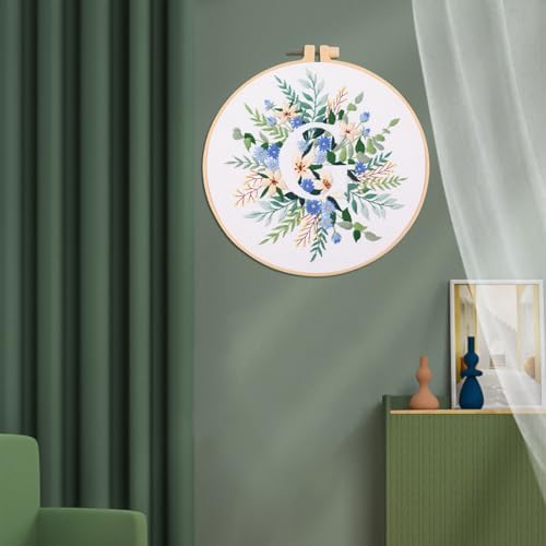 IUHUI Embroidery Kit for Beginners Adults - 26 Floral Letters Easy Patterns, DIY Hand Stitching Embroidery Set with Hoop (Flower and Grass Letter G) - Image 3