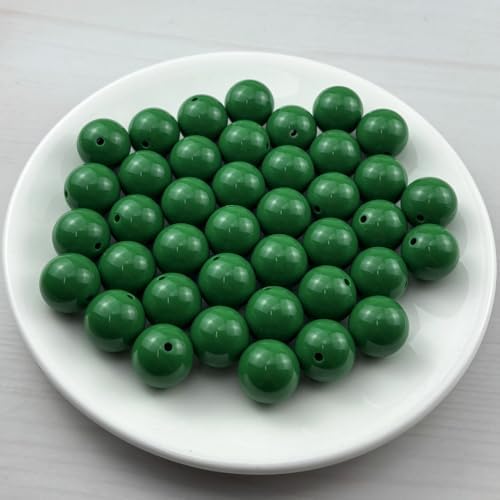 40pcs Acrylic Round Beads for Crafts 18mm Resin Candy Color Spacer Beads with Hole for Jewelry Making Sewing Crafts Decoration Necklaces Bracelets Earrings Supplies(Dark Green) - Image 2