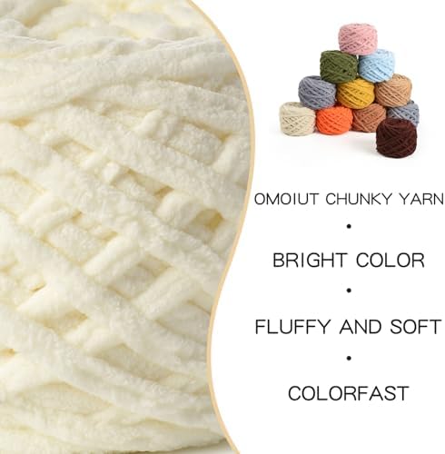 Plush Chenille Chunky Velvet 100g (49.2yd) - Fluffy Crochet Yarn for Blanket Knitting - Soft Baby Yarn - Amigurumi (Milky White) - Image 2
